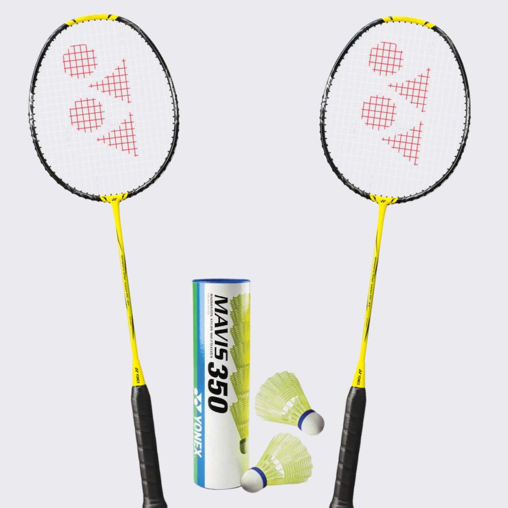Yonex Badminton Combo Set (2 Nanoflare 1000 Play Rackets + 1 tube of Mavis 350 Shuttlecock)