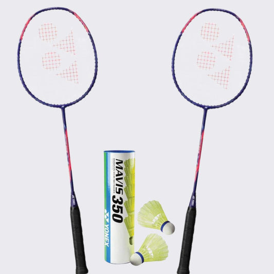 Yonex Badminton Combo Set (2 Voltric ACE Rackets + 1 tube of Mavis 350 Shuttlecock)