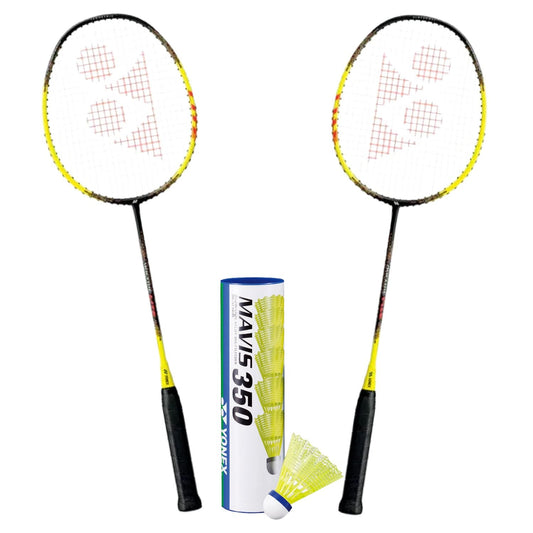 Yonex Badminton Combo Set (2 Voltric Lite Rackets + 1 tube of Mavis 350 Shuttlecock)