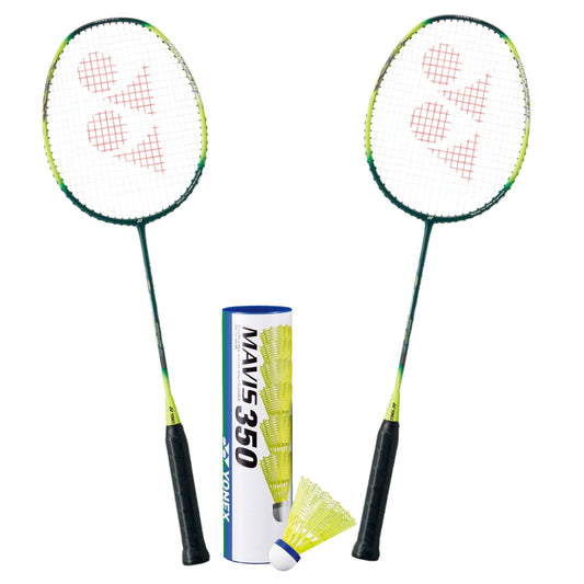 Yonex Badminton Combo Set (2 Nanoflare 001 Feel Rackets + 1 tube of Mavis 350 Shuttlecock)