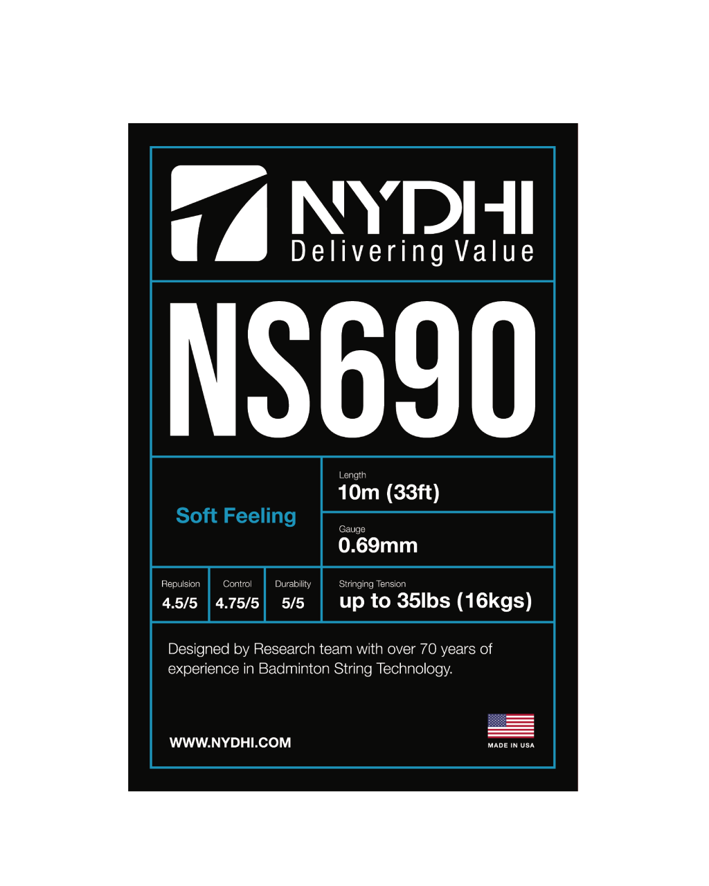 Nydhi NS690 (Durability) Badminton String Set (10m)